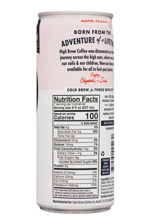 High Brew Coffee: HighBrew-8oz-2020-ColdBrew-ToastedCoconutLatte-Facts