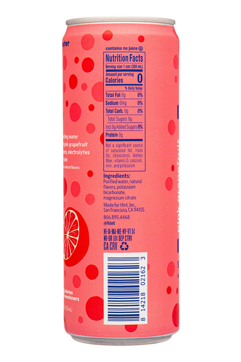 Hint Water: Hint-12oz-2024-SparklingWater-PinkeGrapefruit-Facts