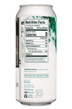 Hoplark: HopLark-16oz-2021-HopWater-MosaicWakatuHops-Facts
