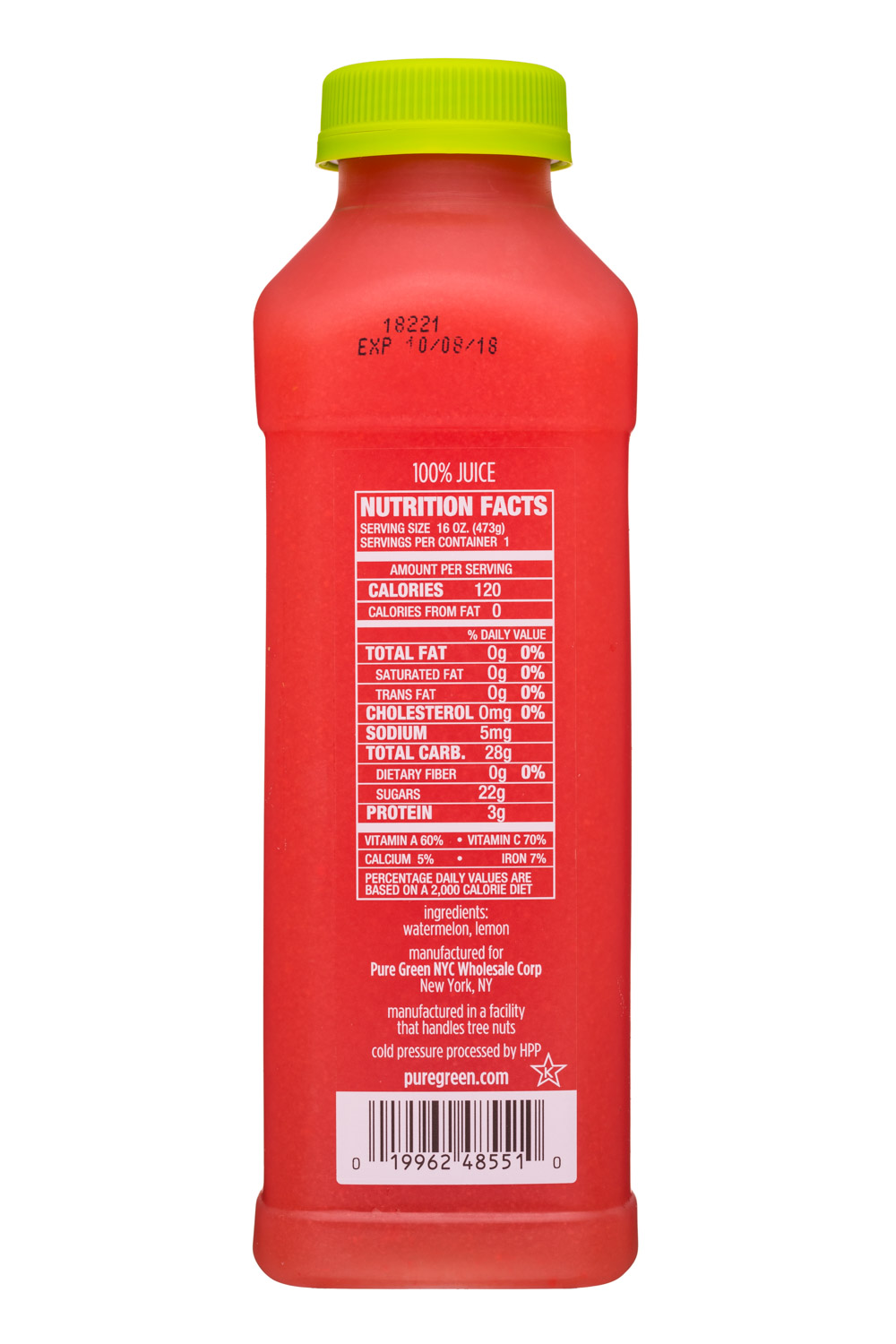 Pure Green: PureGreen-16oz-Juice-PureWatermelon-Facts