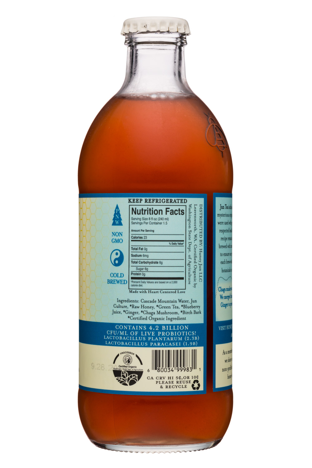 Huney Jun Kombucha: HoneyJun-12oz-Kombucha-BluebGinger-Facts