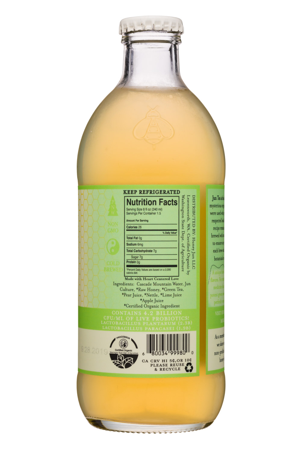 Huney Jun Kombucha: HoneyJun-12oz-Kombucha-PearLime-Facts