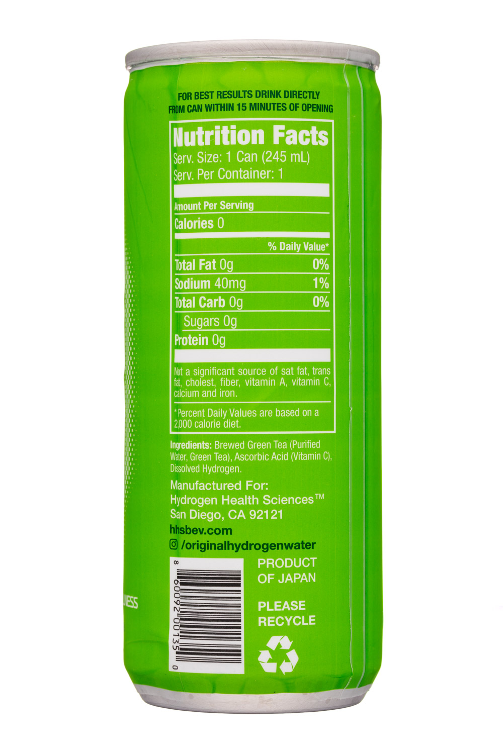 Hydrogen Health Sciences: HydrogenHealthSciences-8oz-Hydrogen-GreenTea-Facts