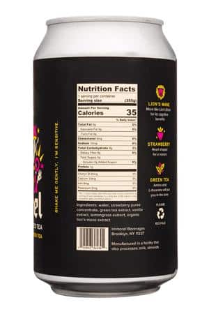 Immorel: Immorel-12oz-2023-MushroomTea-LionStrawbGreen-Facts