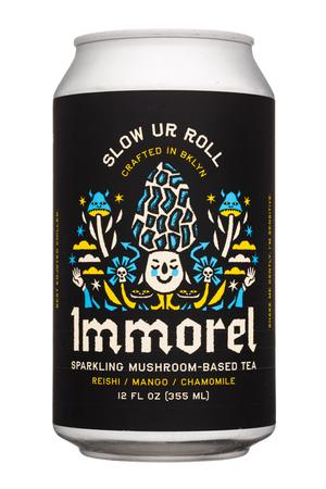 Immorel: Immorel-12oz-2023-MushroomTea-ReishiMangoCham-Front
