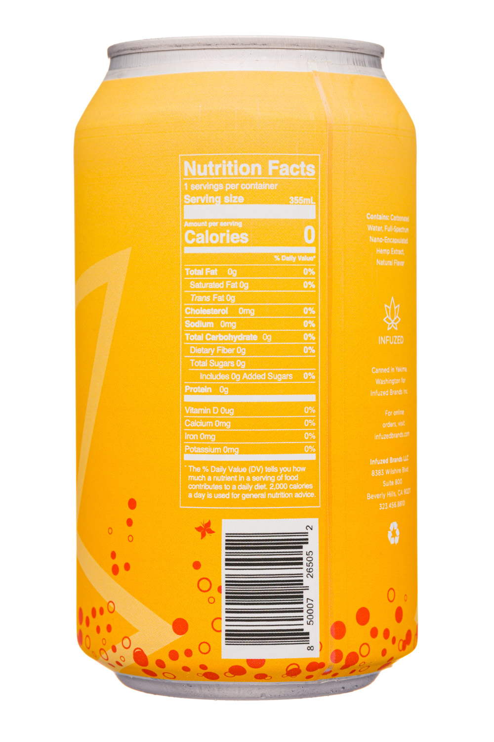 Infuzed: Infuzed-12oz-Thirst-SparklingWater-MangoPeach-Facts