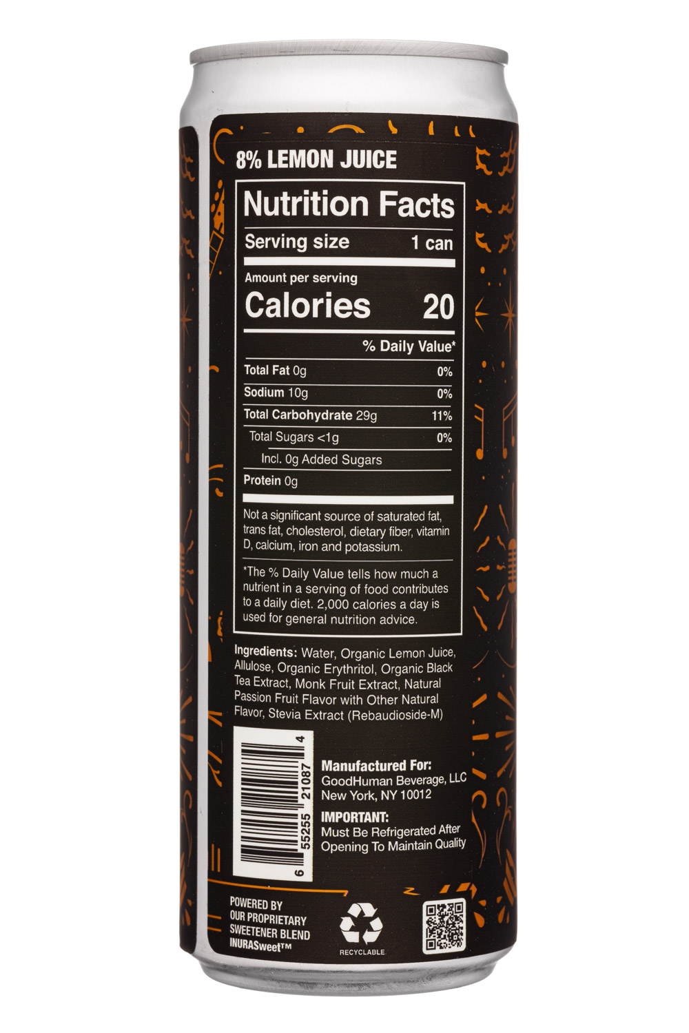 INURA: Inura-12oz-2022-PassionFruitTea-Facts