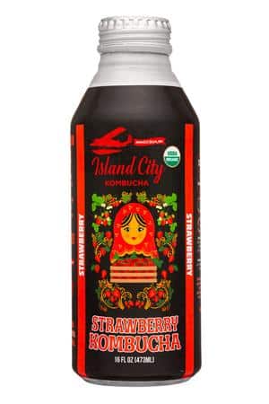 Island City Kombucha: IslandCityKombucha-16oz-2025-Strawb-Front