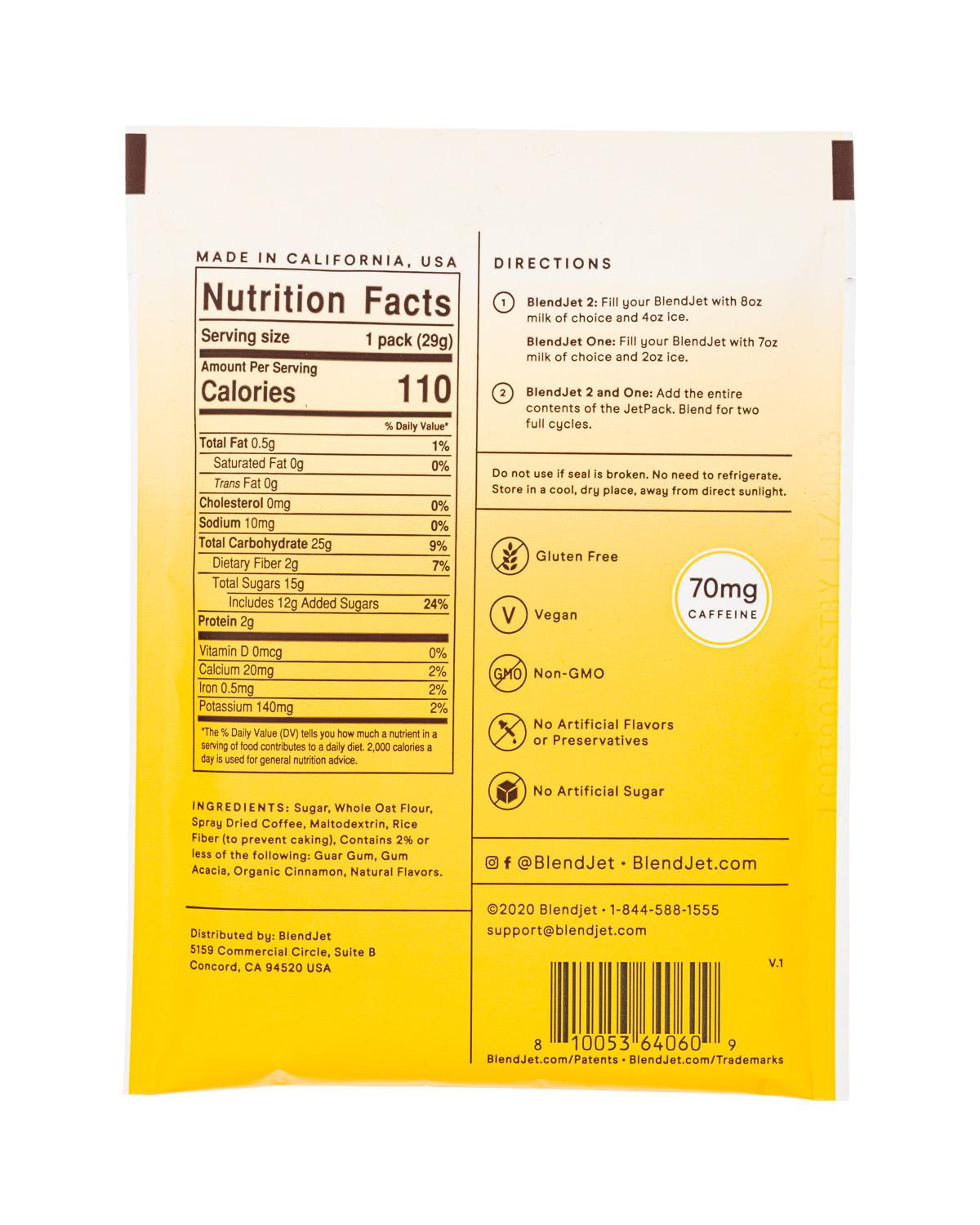 Jetpack - Ready to Blend Beverages: Jetpack-1oz-2022-RTBLatte-CinnDolce-Facts