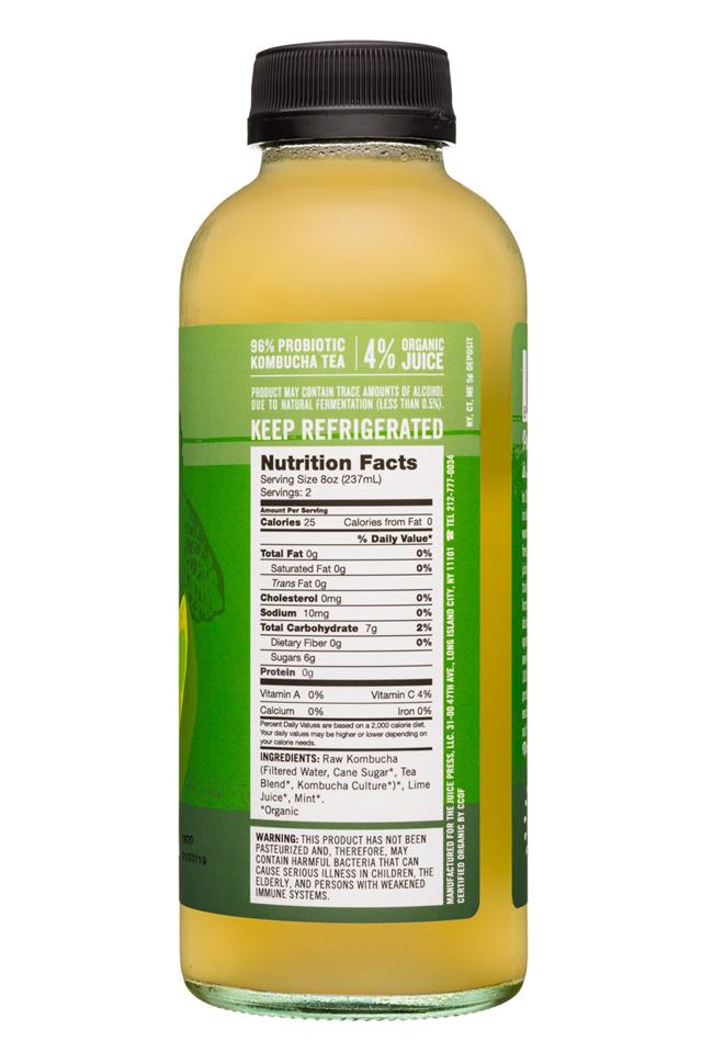 Juice Press Kombucha: JuicePress-16oz-Kombucha-LimeMint-Facts