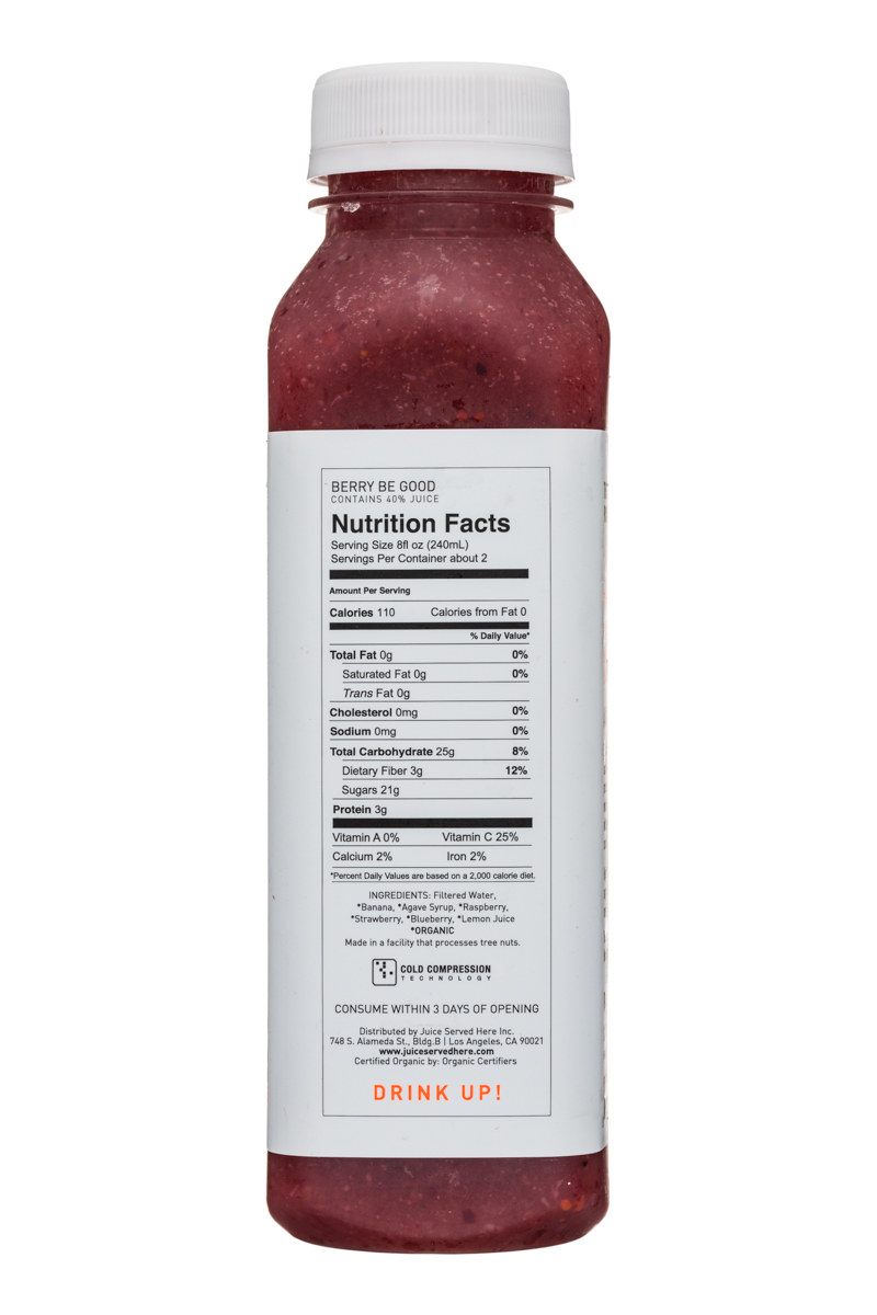 Juice Served Here Organic Smoothie: JuiceServedHere-12oz-Smoothie-BerryBeGood-Facts