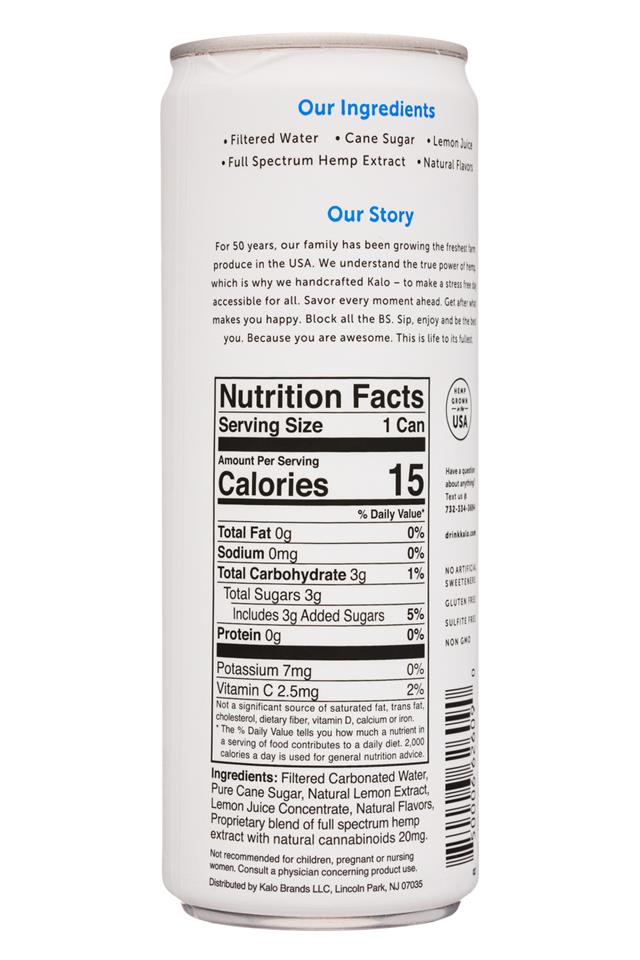 Kalo: Kalo-12oz-HempSparklingWater-LemonLavender-Facts