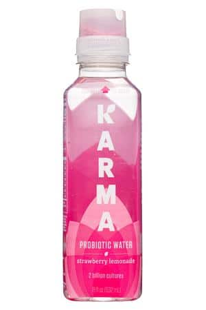 Karma Wellness Water: Karma-18oz-2022-ProbioticWater-StrawbLemonade-Front