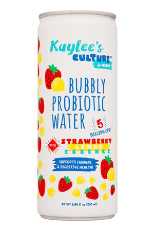 Kaylee's Culture for Kids: Kaylees-8oz-2020-BubblyProbWater-Strawb-Front