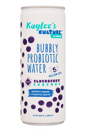 Kaylee's Culture for Kids: Kaylees-8oz-2020-BubblyProbWater-Elderberry-Front