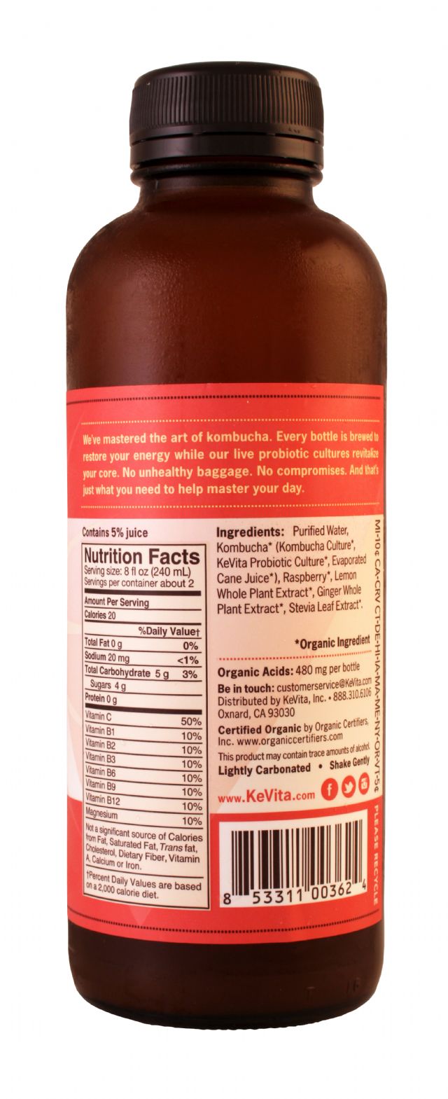 KeVita Master Brew Kombucha: Kevita RaspberryLem Facts