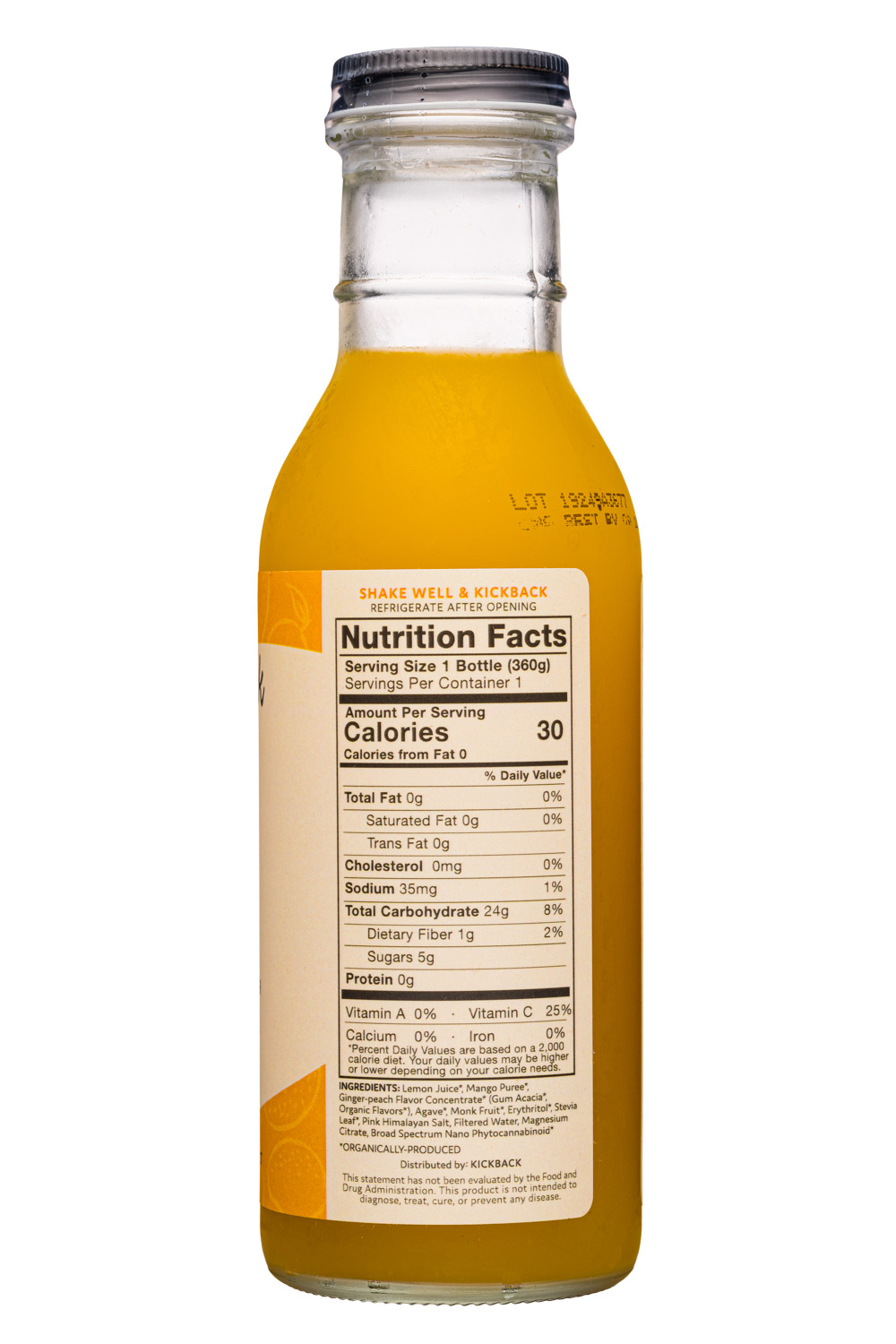 Kickback CBD Lemonade: Kickback-12oz-CBDLemonade-MellowMango-Facts