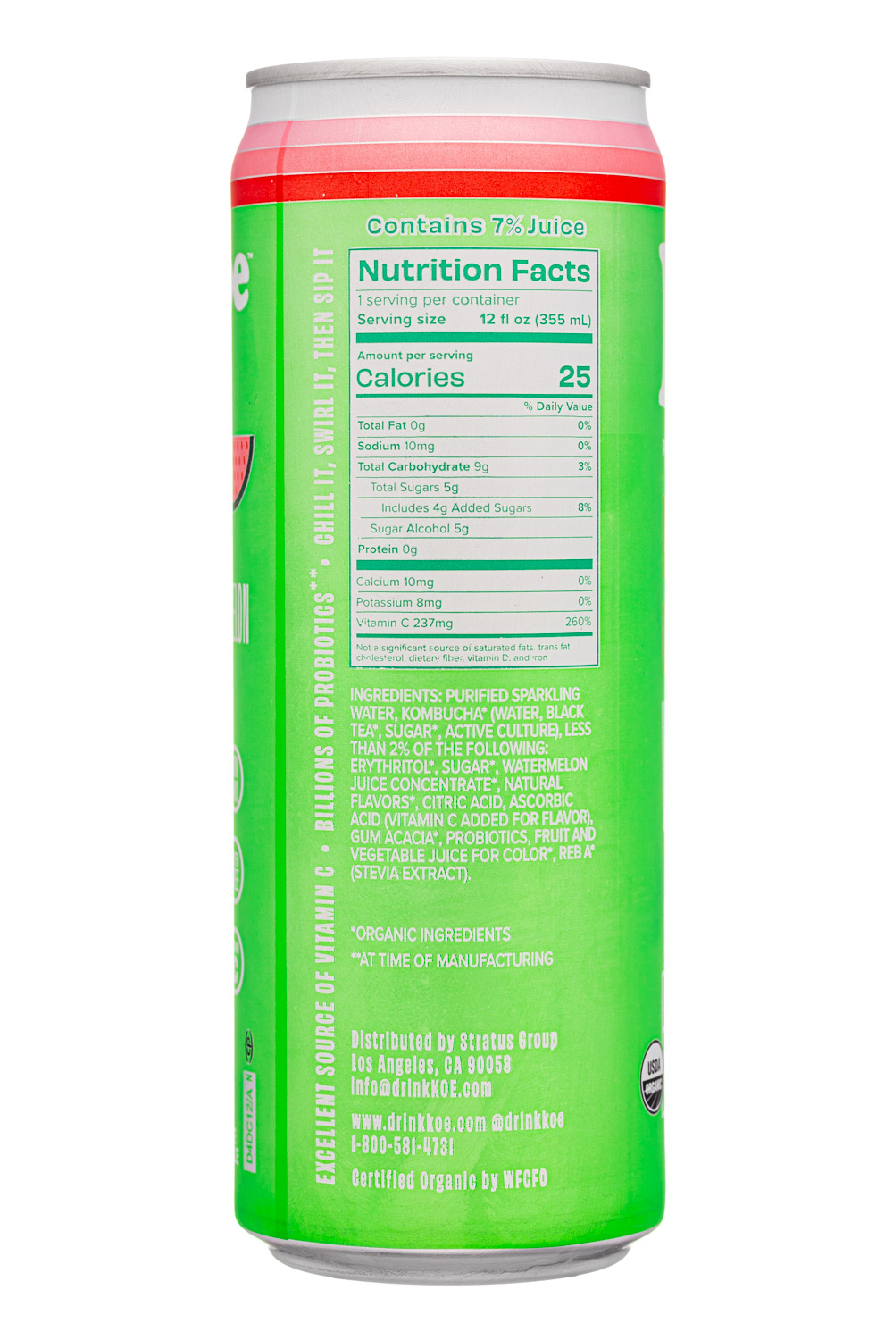 KOE  Organic Kombucha: Koe-12oz-2023-Kombucha-Watermelon-Facts