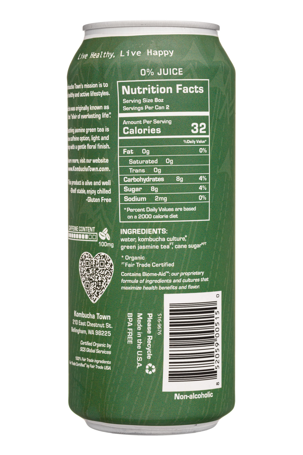 Kombucha Town: KombuchaTown-12oz-2024-Boost-GreenJasmine-Facts