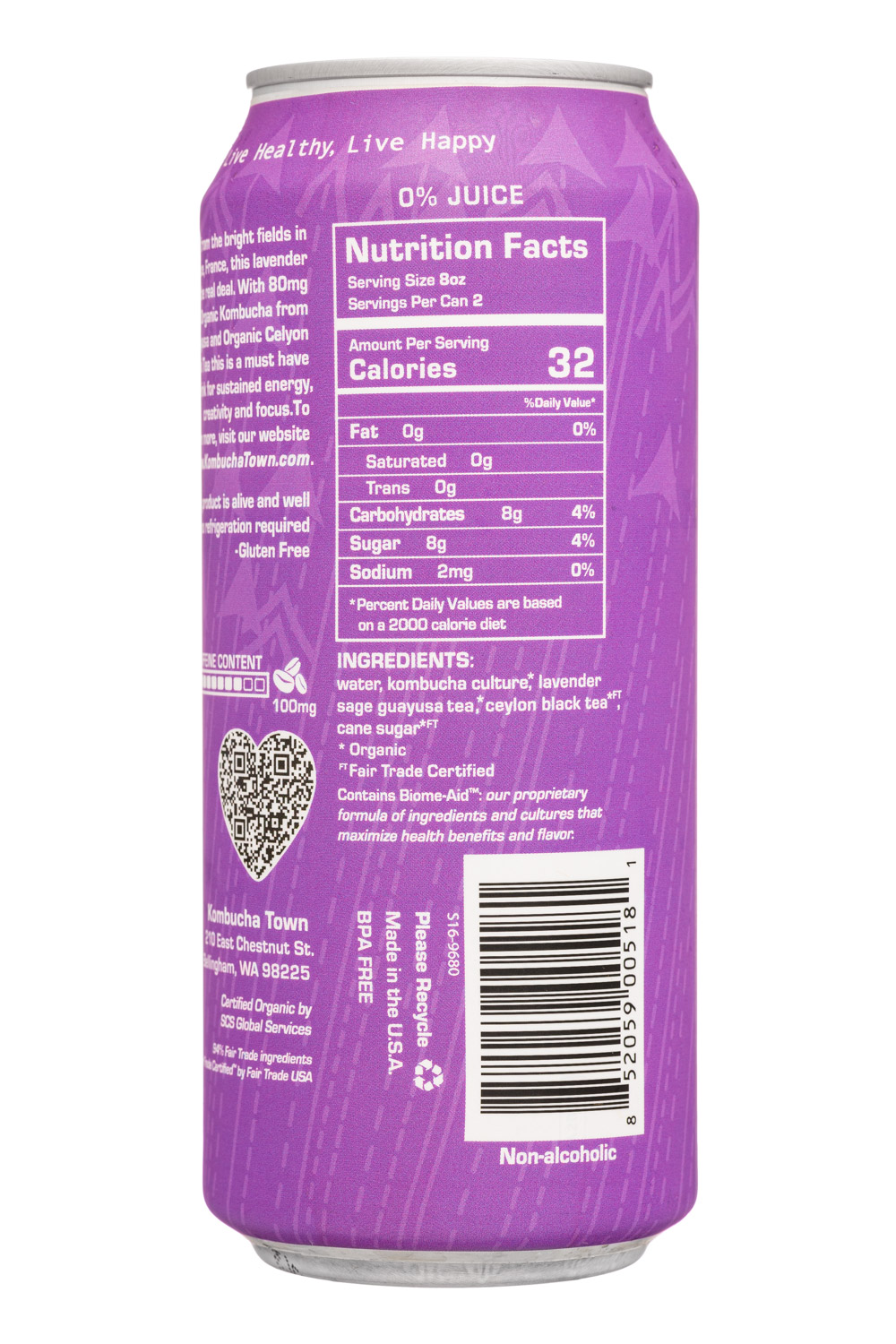 Kombucha Town: KombuchaTown-12oz-2024-Boost-LavendarSage-Facts
