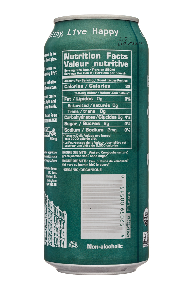 Kombucha Town: KombuchaTown-16oz-GreenJasmine-Facts