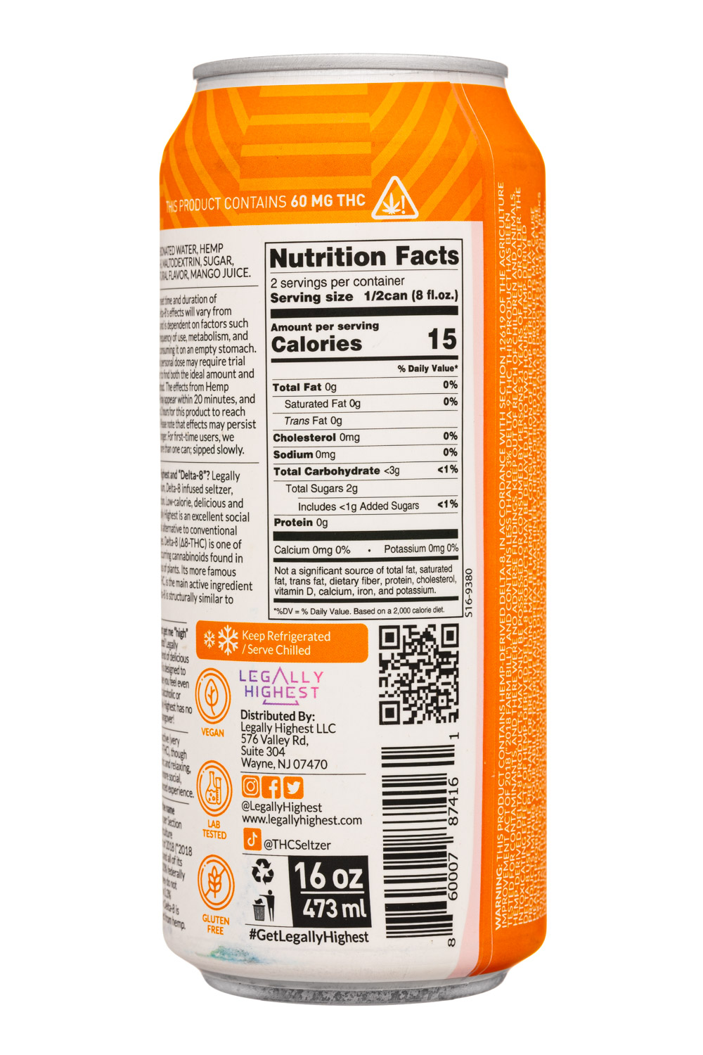 Legally Highest THC Seltzer: LegallyHighest-16oz-2023-THCSeltz-Mango-Facts