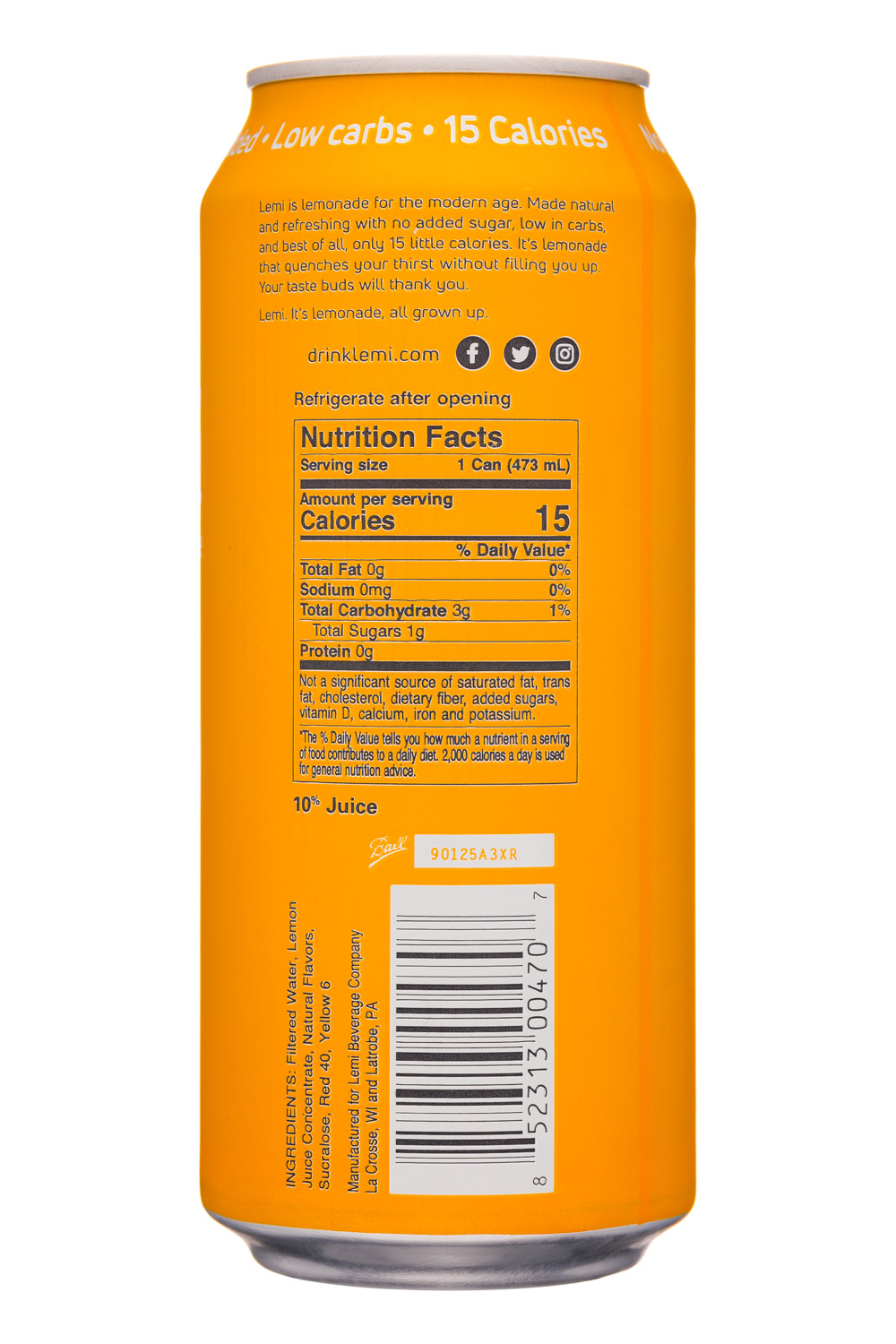 Lemi: Lemi-16oz-Lemonade-Peach-Facts