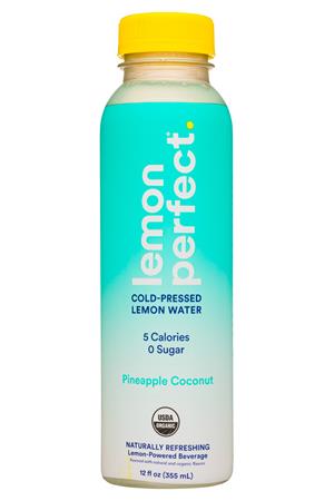 Lemon Perfect.: LemonPerfect-12oz-2021-CPLemonWater-PineappleCoconut-Front