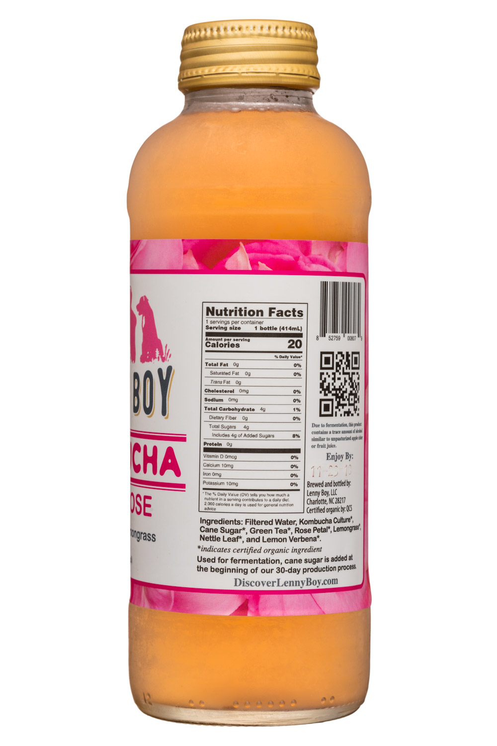 Lenny Boy Kombucha: LennyBoy-14oz-Kombucha-LostRose-Facts