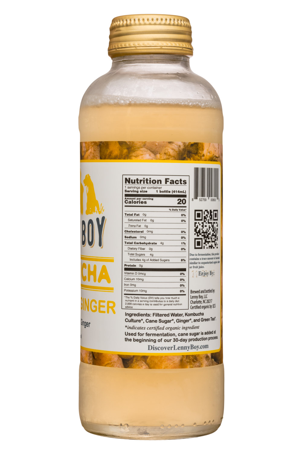 Lenny Boy Kombucha: LennyBoy-14oz-Kombucha-GoodOlGinger-Facts