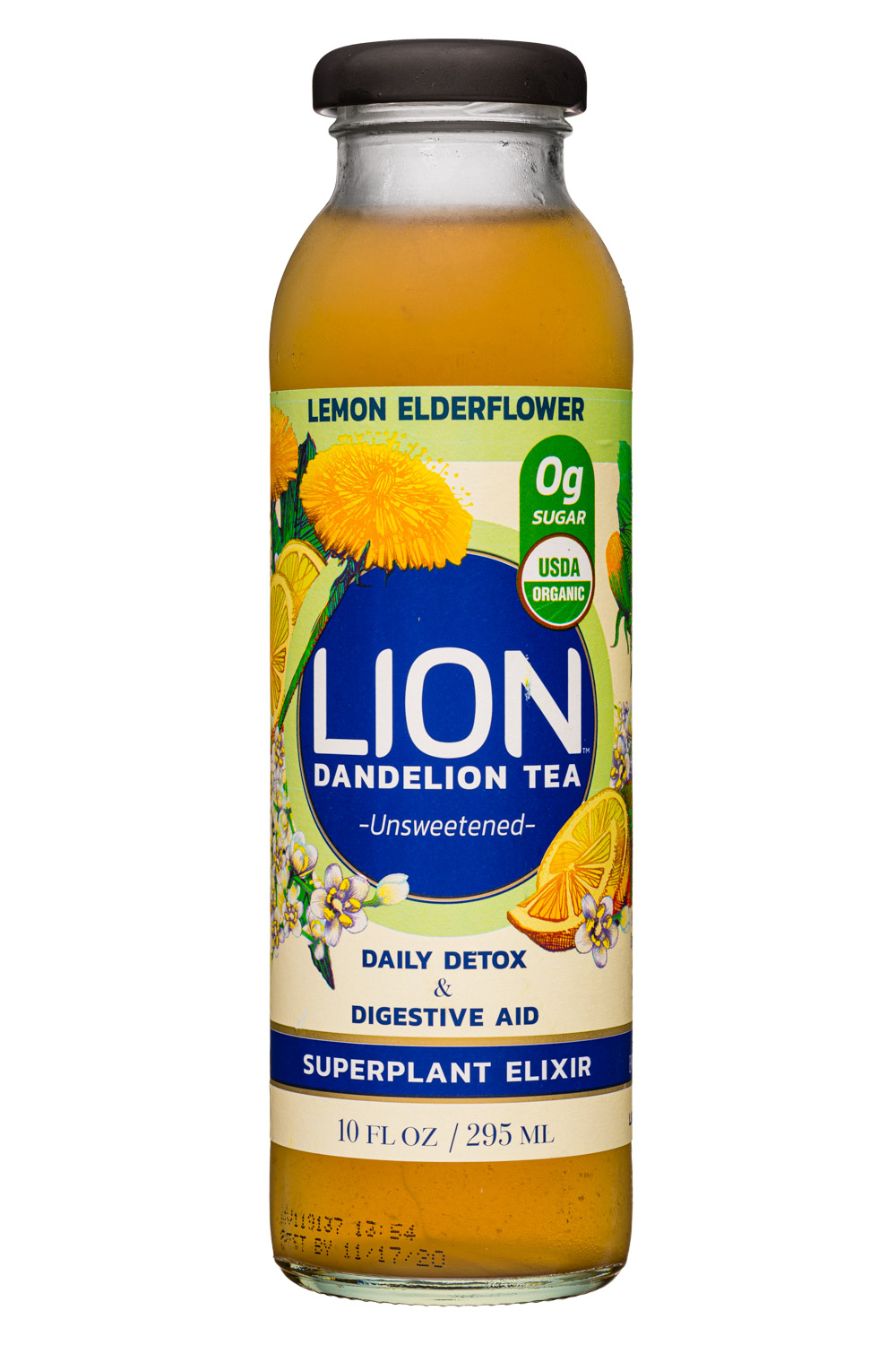 Lion Tea: Lion-10oz-DandelionTea-Elixer19-LemonElderflower-Front