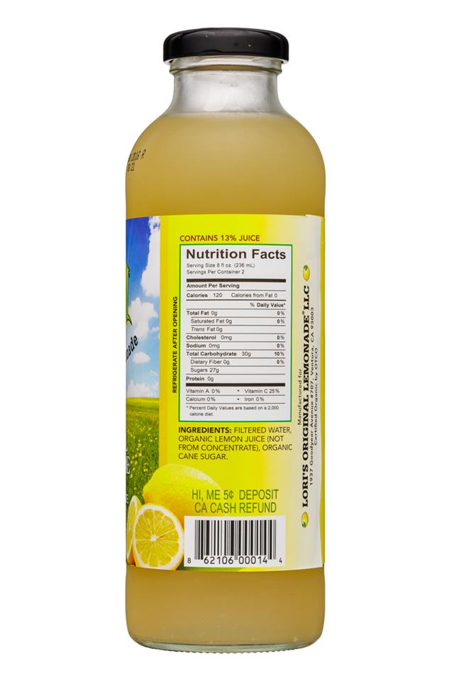 Lori's Original Lemonade: LorisOriginalLemonade-16oz-Original-Facts