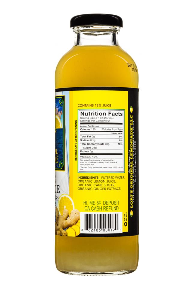 Lori's Original Lemonade: LorisOGLemonade-16oz-GingerLemonade-Facts