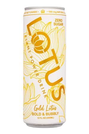 Lotus Energy Drinks: Lotus-12oz-2025-Gold-Front