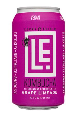 Lucky Elixir Kombucha: LuckyElixer-12oz-2020-Kombucha-GrapeLime-Front