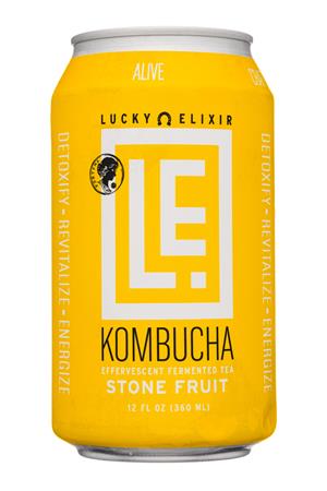 Lucky Elixir Kombucha: LuckyElixer-12oz-2020-Kombucha-StoneFruit-Front