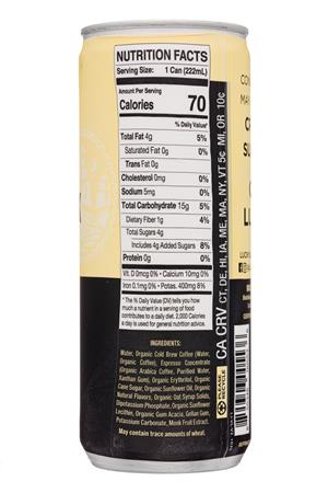 Lucky Jack Cold Brew Coffee: LuckyJack-8oz-2021-NitroOatLatte-Vanilla-Facts