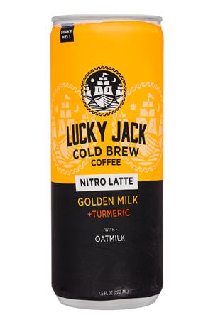Lucky Jack Cold Brew Coffee: LuckyJack-8oz-2021-NitroOatLatte-GoldenMilk-Front