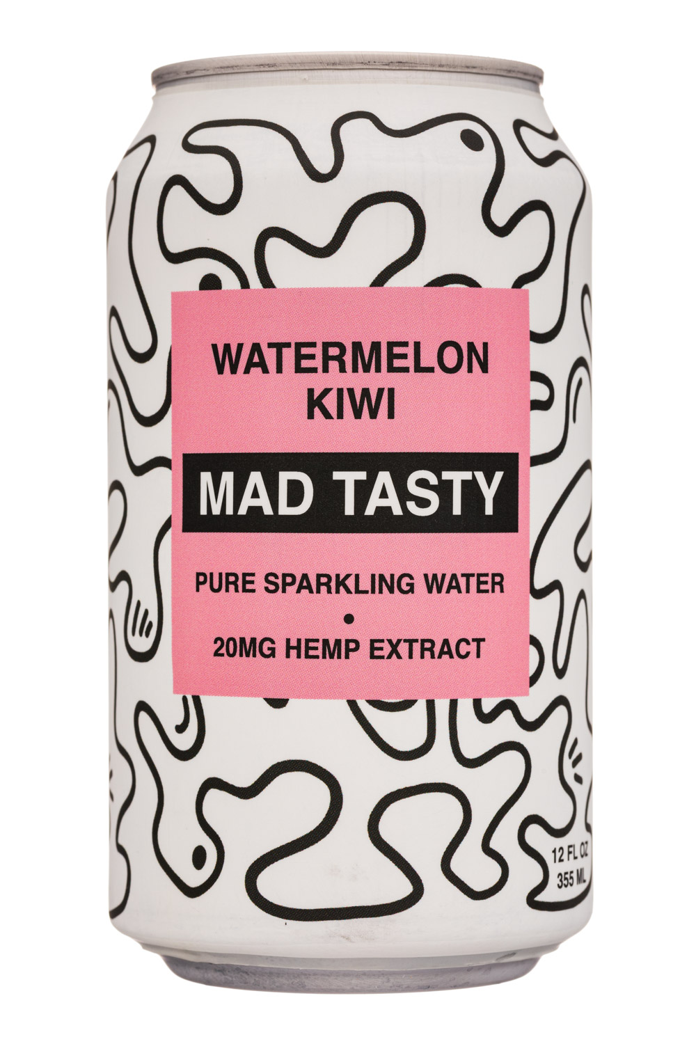 Mad Tasty: MadTasty-12oz-SparklingWater-20mgHemp-WatermelonKiwi-Front