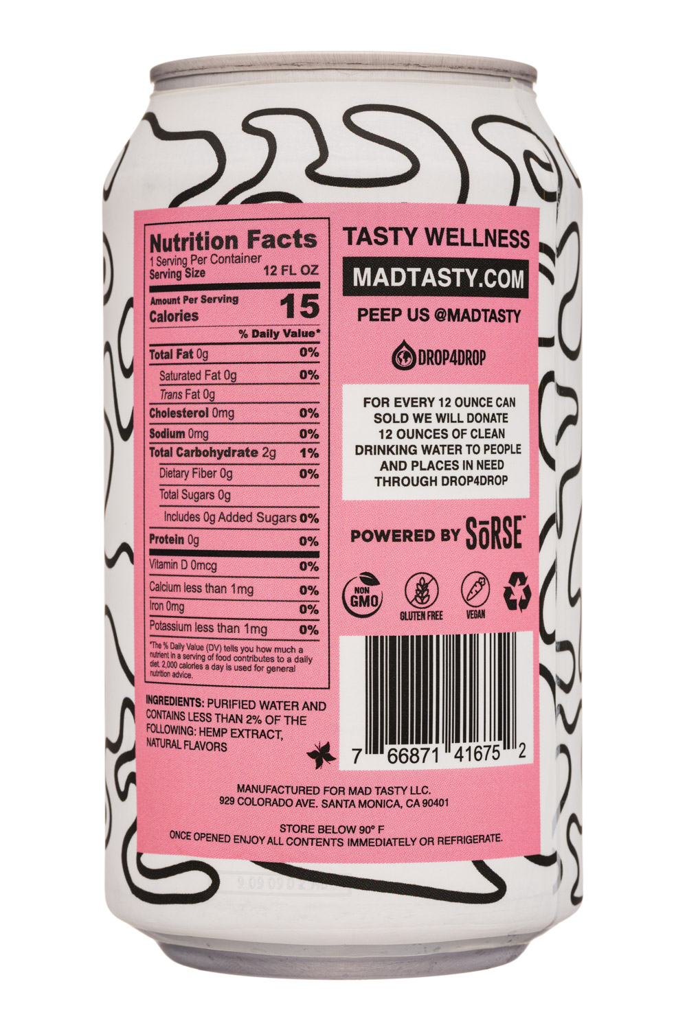 Mad Tasty: MadTasty-12oz-SparklingWater-20mgHemp-WatermelonKiwi-Facts
