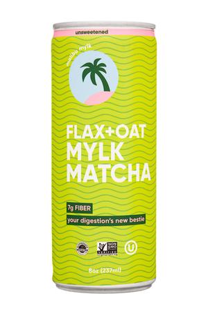 malibu mylk: MalibuMilk-8oz-2022-FlaxOatMylk-Matcha-Front