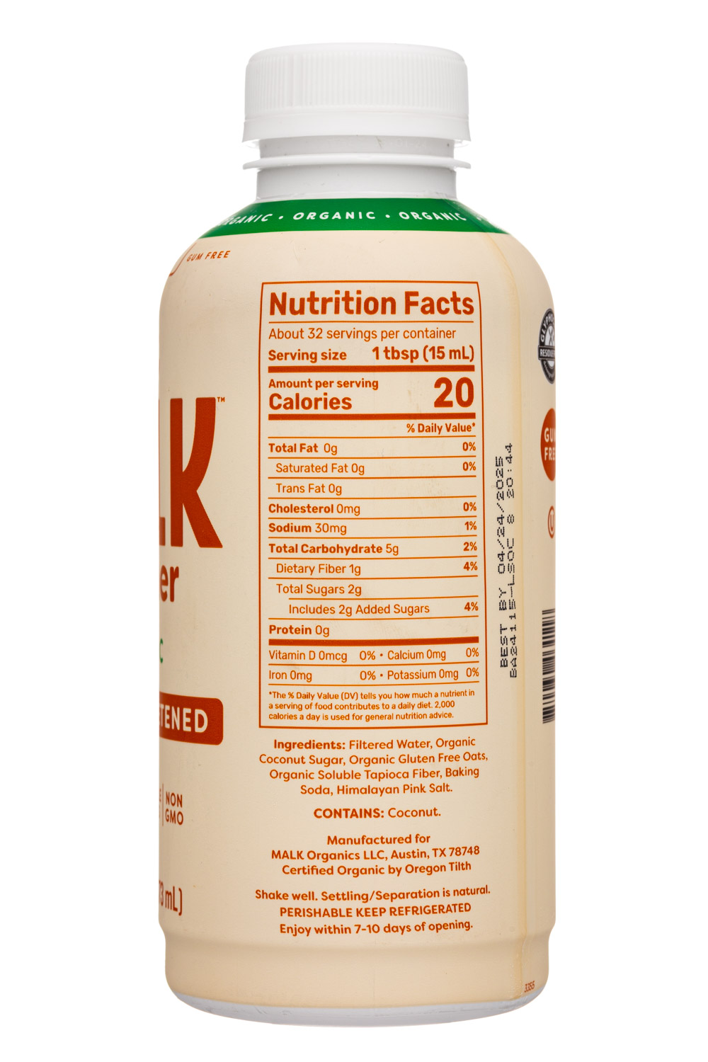 MALK Organics: Malk-16oz-2024-Creamer-Oat-LightSweet-Facts