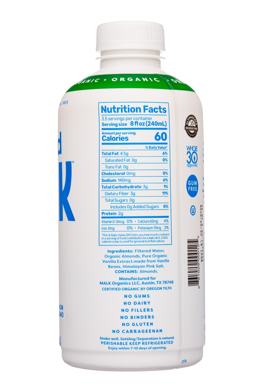 MALK Organics: Malk-28oz-2025-Almond-Vanilla-Facts