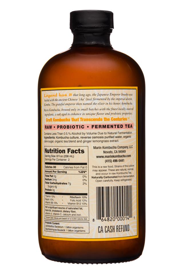 Marin Kombucha: Marin-16oz-Kombucha-GingerLemongrass-Facts