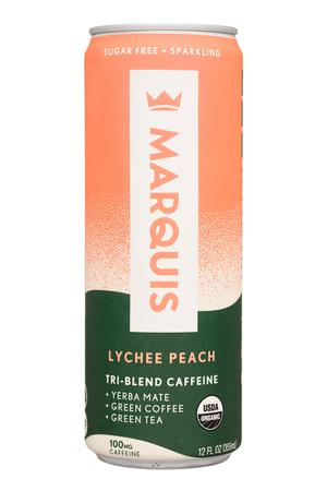 Marquis Sparkling Yerba Mate: Marquis-12oz-2022-SparkleSugarFree-LycheePeach-Front