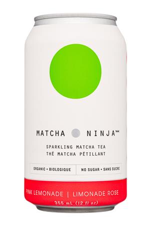 Matcha Ninja: MatchaNinja-12oz-2021-SparklingMatchaTea-PinkLemonade-Front