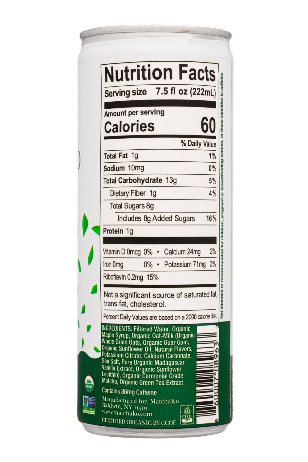 MatchaKo: Matchako-7oz-2023-MatchaLatte-OatMilk-Facts