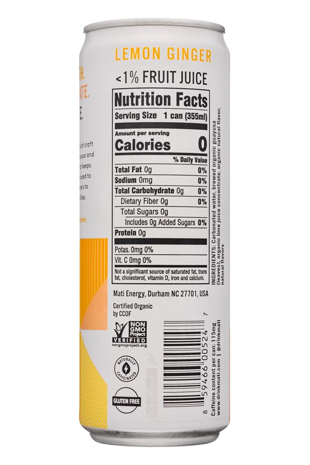 MATI: Mati-12oz-0Cal-SparklingEnergy-LemonGinger-Facts