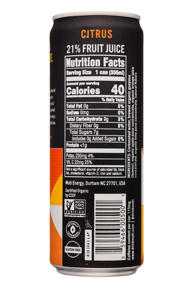 MATI: Mati-12oz-40Cal-SparklingEnergy-Citrus-Facts