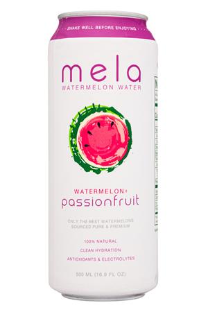 Mela Watermelon Water: Mela-16oz-2021-WatermelonWater-Pasionfruit-Front